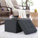 Gray Modern Fabric Linen Ottomans Storage Box Stool High Quality Homely Supply Ottoman Saving Space thumbnail-7