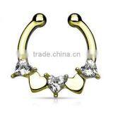 Sweet Heart CZ Crystal 316L Surgical Steel Fake Septum Clicker Nose Piercing Body Jewelry thumbnail-3