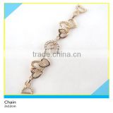 Glass Rhienstone Chian Heart Design Gold Metal Rhienstone Chian 22x12cm