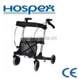 Aluminium transport rollator with folding footrest