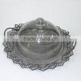 100065F-1- Antique Grey Metal and Glass Dome Holder thumbnail-1