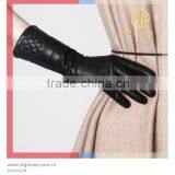 Fashion Elegant Warm Sheep Skin Ladies Long Black Wet Look Fetish Leather Gloves