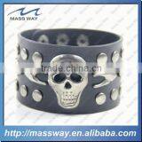 Customized Fashion Gifts Genuine Leather Bracelet With Skull Charm thumbnail-1