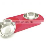 Medium Stainless Steel Double Dog Feeder with Non-Slip Silicone Base