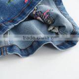 Cartoon Little Girl Flowers Embroidered Denim Strap Dress thumbnail-4