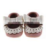 Two Color Matching Leather Moccains for Baby Girls, Lovely Baby Girl Leather Shoes thumbnail-2