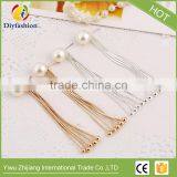 Fashion Simple Long Pearl Tassel Stud Earrings thumbnail-4