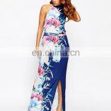 China Maufacture Halter Neck Dress Designs OEM Cheongsam Dress Split Floral Print Dress thumbnail-1