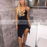 Fashion Women Sexy Spaghetti Strap Cross Front Split Bodycon Club Dresses Cothes Wholesale Dropship thumbnail-3