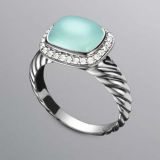 Sterling Silver Jewelry 10x8mm Noblese Ring with Aqua Chalcedony(R-046)