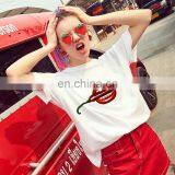 New Product Autumn Hot Style European and American Loose Solid Color Printing Round Neck Short Sleeve Women's T-shirt thumbnail-6