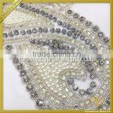 Embroidered Bridal Fabric Pearl Beads Flower Applique With Rhinestone FHA-048 thumbnail-3