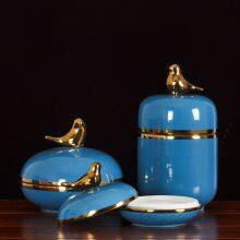 American Nordic Simple Gild Bird Hand Made Blue Black Ceramic Vase For Living Room thumbnail-3