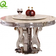 Modern Stainless Steel Round Dining Table Set With Marble Top Rotated Centre thumbnail-1