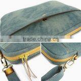 Genuine Leather Bag Women Designers Laptop Bag Shoulder Bag for Ipad With Jean Denim thumbnail-6