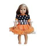 18" American Girls Doll Halloween Black Orange Polka Dots Tutu Party Dress thumbnail-1