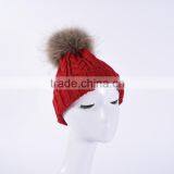 Ladies Knit Hat With Raccoon Fur Pompom for Winter Dobby Image Knit Hat KZ160075 thumbnail-2