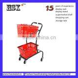 Powder Coat Supermarket Shopping Trolley Cart With 2 Baskets HSX-S487 thumbnail-5