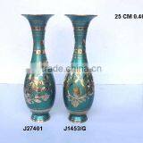 Traditional Indian Vases Made in Cast Brass and Green Enamel thumbnail-1