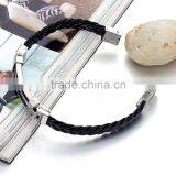 Wholesale Stainless Steel Genuine Gold Men Silicone Rubber Bracelet Mens Leather Bracelet thumbnail-6