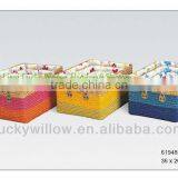 Cheap Colored Rectangle Straw Storage Basket With Liner and Leather Handle thumbnail-1