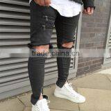 Europe Grey Black Ripped Denim Pants Slim Jeans With Zip Down thumbnail-3