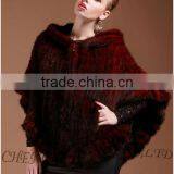 CX-B-M-06 Latest Womens Genuine Real Knitted Mink Fur Shawl Hoodied thumbnail-6