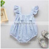 Newborn Infant Boutique Clothes Flutter Sleeve Seersucker Stripe Bubble Thailand Wholesale Toddler Clothing Romper thumbnail-2