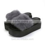 2017 High-Heeled Rabbit Fur Slippers Women Fashion Autumn Winter Fur Slides Platform Women Shoes Fslipper-4 thumbnail-5