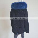 Myfur Hot Sale Black Cotton Women Men Parka With Real Black Raccoon Fur Collar Trimmed Hood thumbnail-5