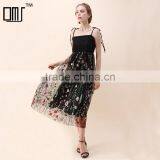 NEWEST WOMEN Self-tie Strap and Floral Embroidery Black Mesh Dress thumbnail-1