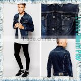 Manufactory Wholesale Turn Down Collar Mens Cropped Length Slim Fitted Blue Jean Jackets