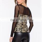 OEM Cheap Fancy Gold-toned Sequins Long Sleeves Women Floral Top Blouse thumbnail-3