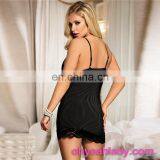 2017 Latest Sexy Short Vertical Stripe Lace Trim Nighty Designs thumbnail-3