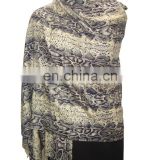 Silk Pashmina wool shawls, hand printed with fringes