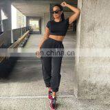 High Quality Women Elastic Waist Cotton Jogger Letter Printed Casual Sweat Pants thumbnail-4