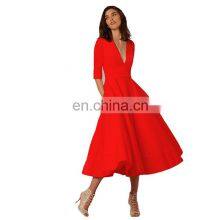 Formal Batwing Sleeve Evening Casual Gown Split Sleeves Smocked Elegant Cocktail Long Maxi Dress thumbnail-1