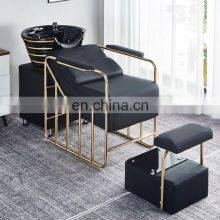 Modern Styling Salon Furniture Gold Black Bed Ceramic Bowl Set Backwash Massage Sink Shampoo Chair