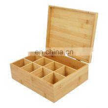 100% Bamboo Tea Box Chest Organizer 9 Storage Compartments Bamboo Storage Box thumbnail-5