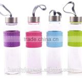 Sport glass water bottle with silicone sleeve wholesale drinking water bottles