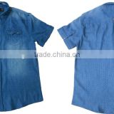 Adults women short sleeve denim shirts ladies dot print jeans shirts manufacturer China