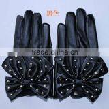 New Arrival Fashion Black Soft Leather Gloves for Girl