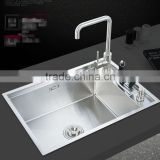 Kitchen cabinets design SUS304 single handmade kitchen sink above counter with knife holder Sink strainer