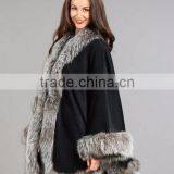 Original Design Long Pushmina Poncho With Silver Fox Fur Trim Ladies Fur Cashmere Shawl/Cape thumbnail-2