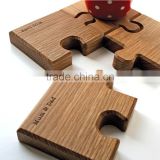 Oak Puzzle Shape Wooden Coaster CNC Engrave Creative Coaster with Customer Logo