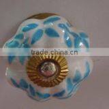 Ceramic Knob Hand Painted With Blue Leaf Design thumbnail-1