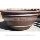 Large Dark Clay Bowl Planter. thumbnail-1