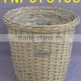 Large Round Wicker Garden Flower Basket With Metal Label thumbnail-1