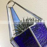 Mid Century Modern Leaded Large Vintage Teardrop Hanging Stained Glass Geometric Teardrop Shape Plant Holder Terrarium thumbnail-4