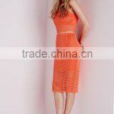 High Quality New Design Lady Stripe Mesh Midi Skirt thumbnail-2